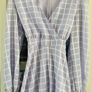 Elegant Long Sleeve Checkered Dress